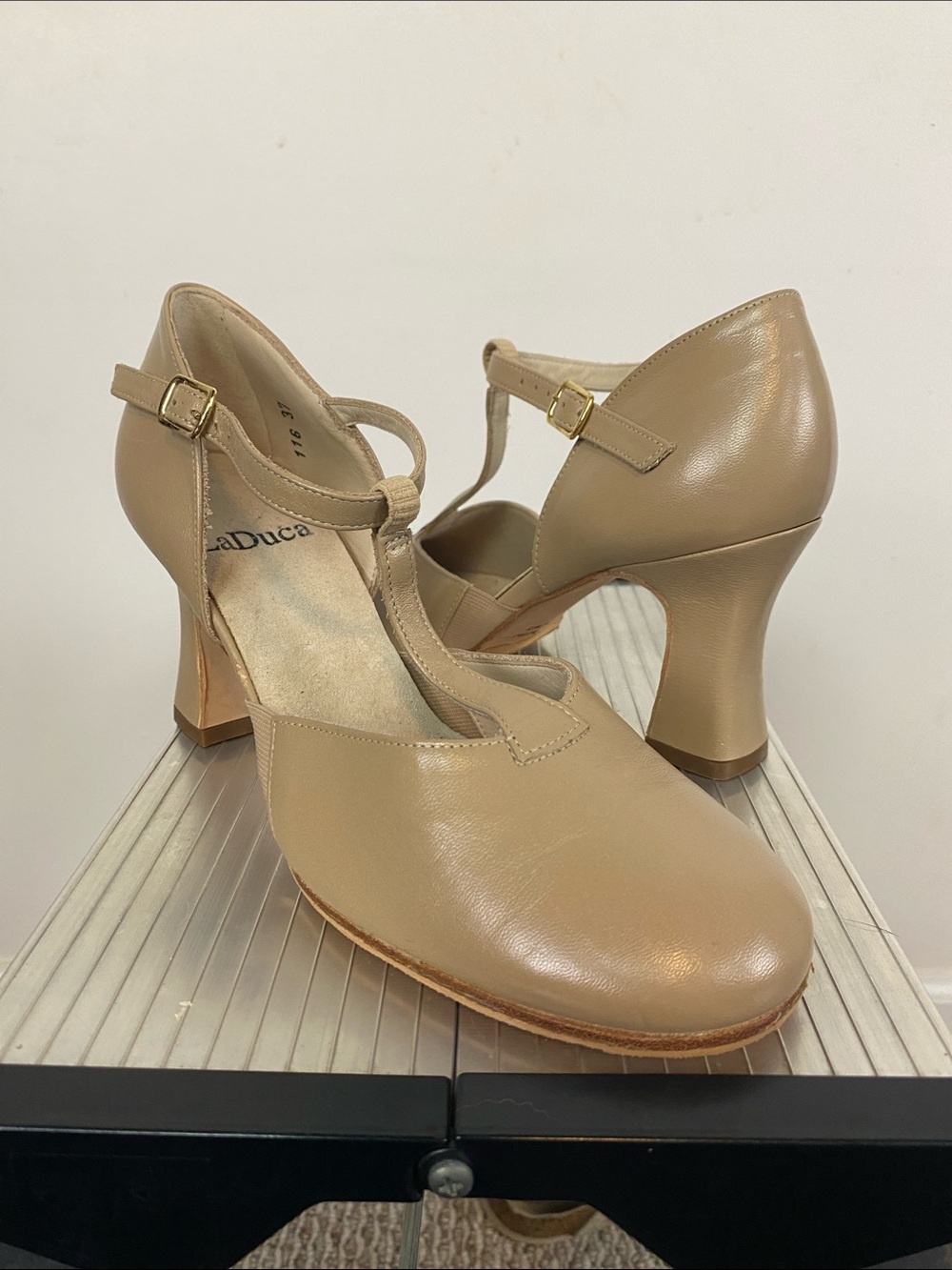 3" Soft Sole Classic T-Strap Leather Heels in Neutral Beige Dance Shoes